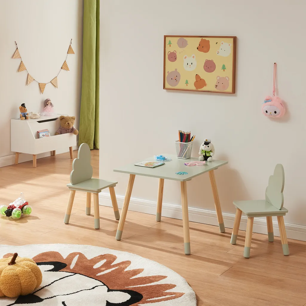 Mobilier Enfant Stable Table et 2 Chaises Nuages pour Sécurité et Confort