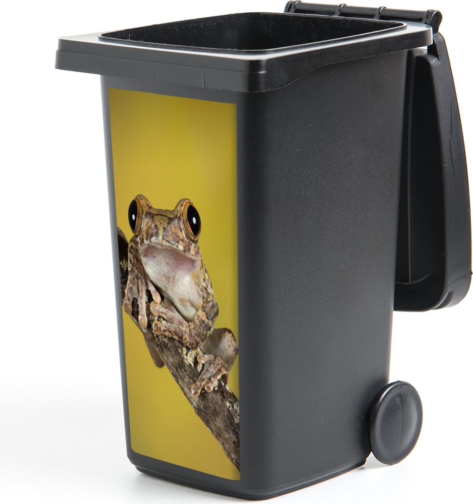MuchoWow Mülltonnenaufkleber Frosch - Zweig - Gelb 38x80 cm - Behälteraufkleber - Mülleimer-Aufkleber - Container-Aufkleber