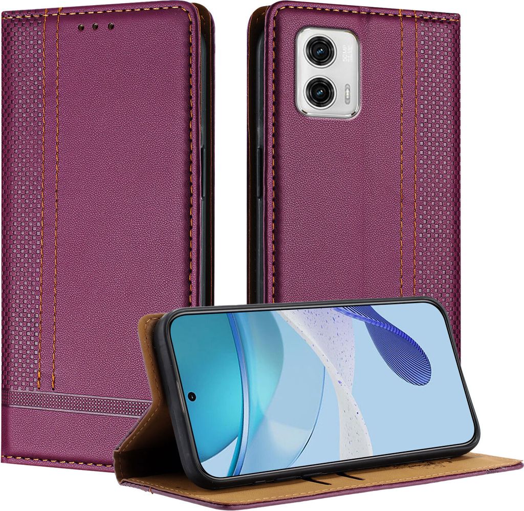 Handyhülle für Motorola Moto G73 Leder Flip Klappbare Schutzhülle mit Standfunktion Lila