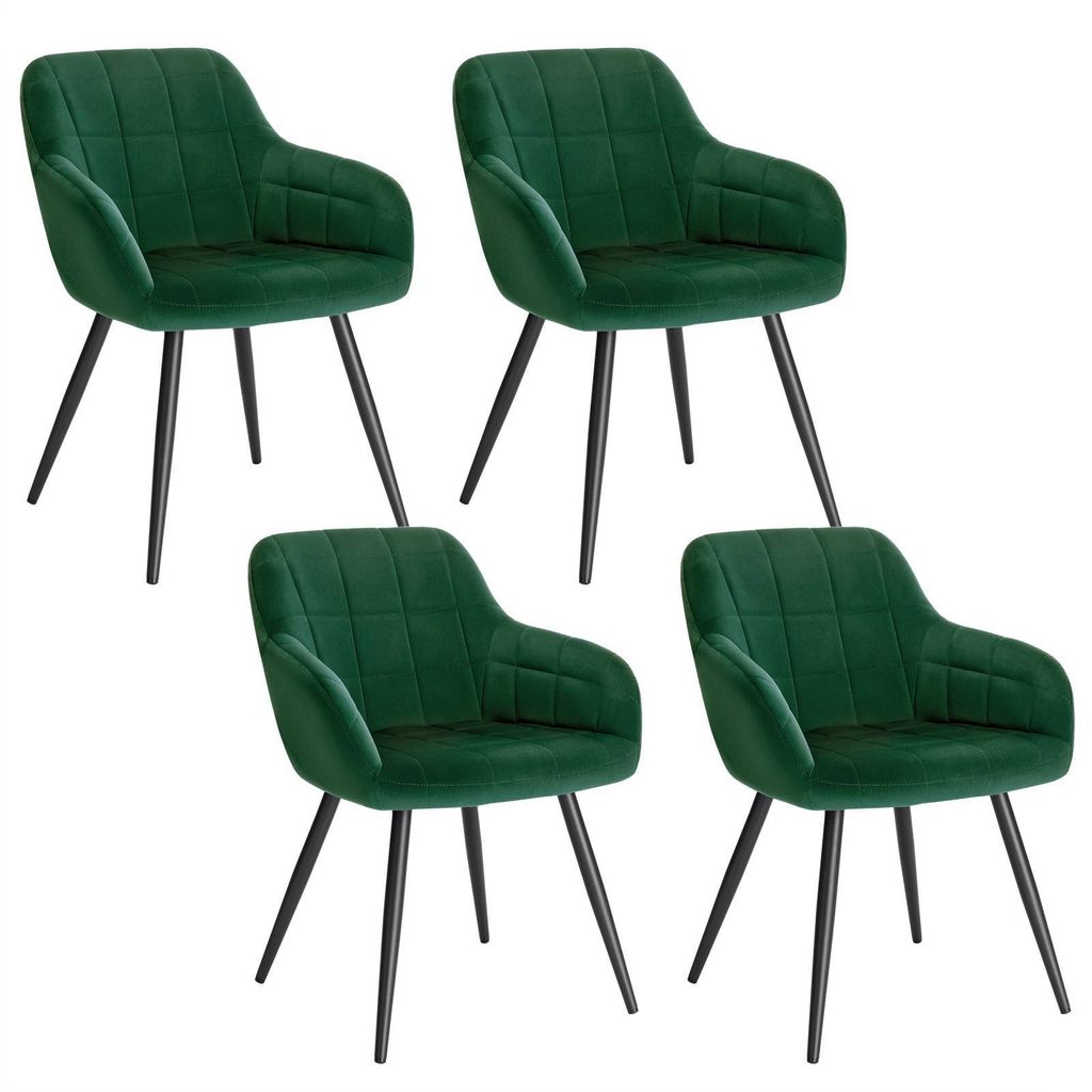 WOLTU 4er-Set Esszimmerstuhl Küchenstuhl Polsterstuhl Wohnzimmerstuhl Sessel mit Armlehnen Sitzfläche aus Samt Metallbeine Dunkelgrün