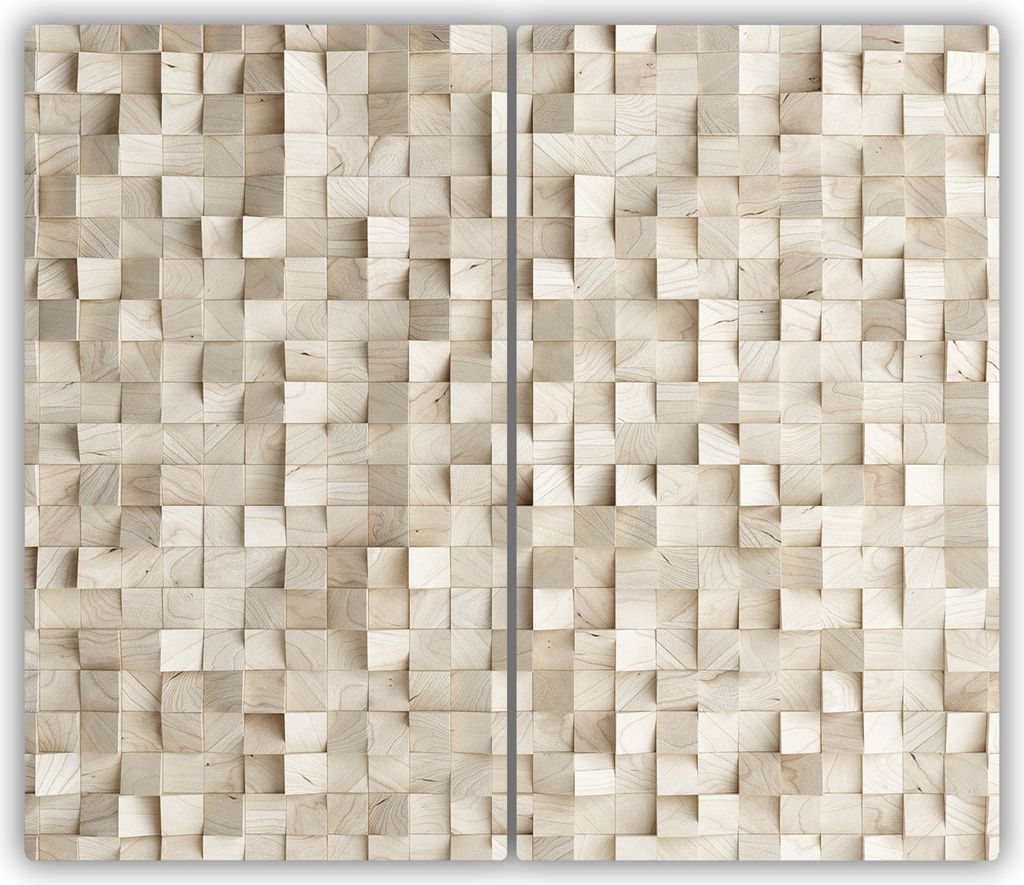 Tulup Glas-Herdabdeckplatte - 2x30x52cm - Glaskeramikkochfeld-Abdeckung Spritzschutz Zweiteilig Holz-Würfel