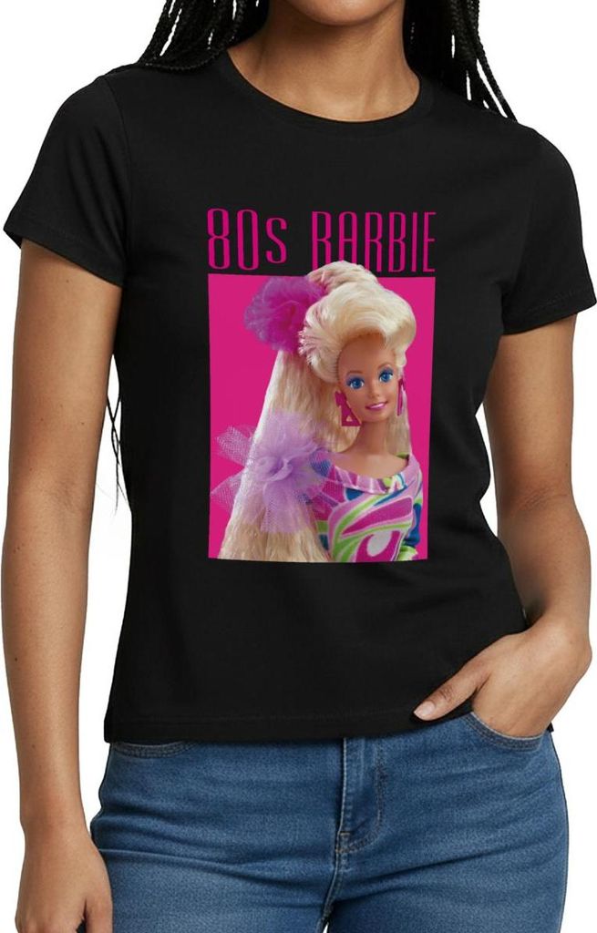 Spreadshirt Barbie Porträt Charakter 80er Barbie 80er Jahre Frauen T-Shirt, S, Schwarz