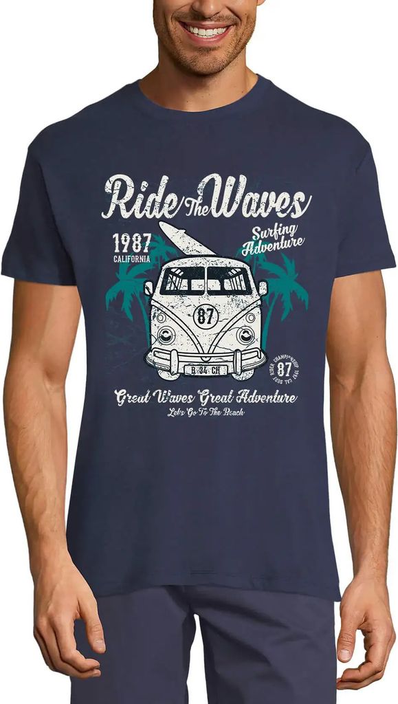 Herren Grafik T-Shirt Reiten Sie die Wellen - Surferlebnisstrand – Ride The Waves - Surfing Adventure Beach – Öko-Verantwortlich Vintage Jahrgang