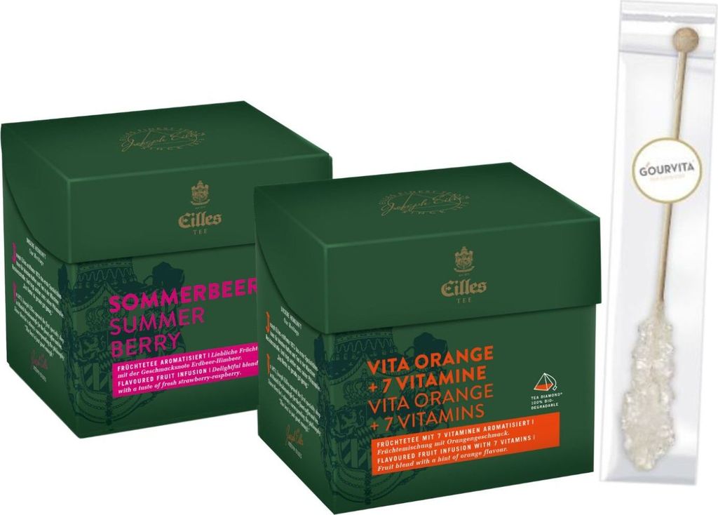 SOMMER Tea Diamond 2er Set mit Früchtetee und feinem Kandisstick
