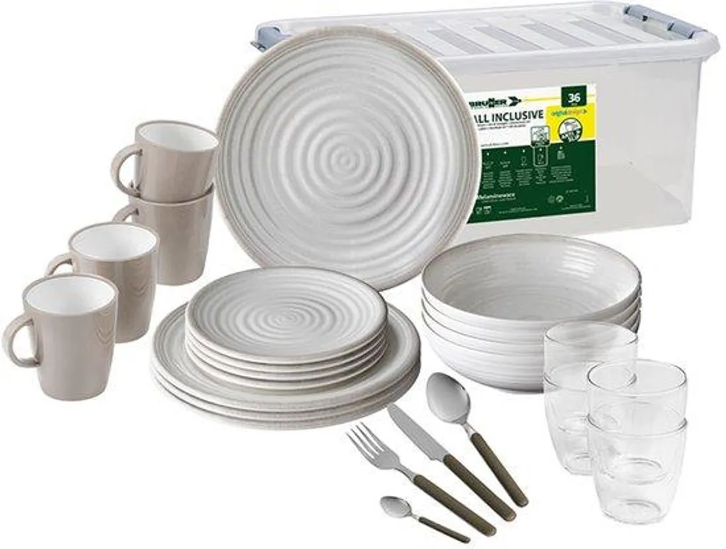 Vaisselle mélamine camping Brunner Savanna blanche 8 pièces incassable