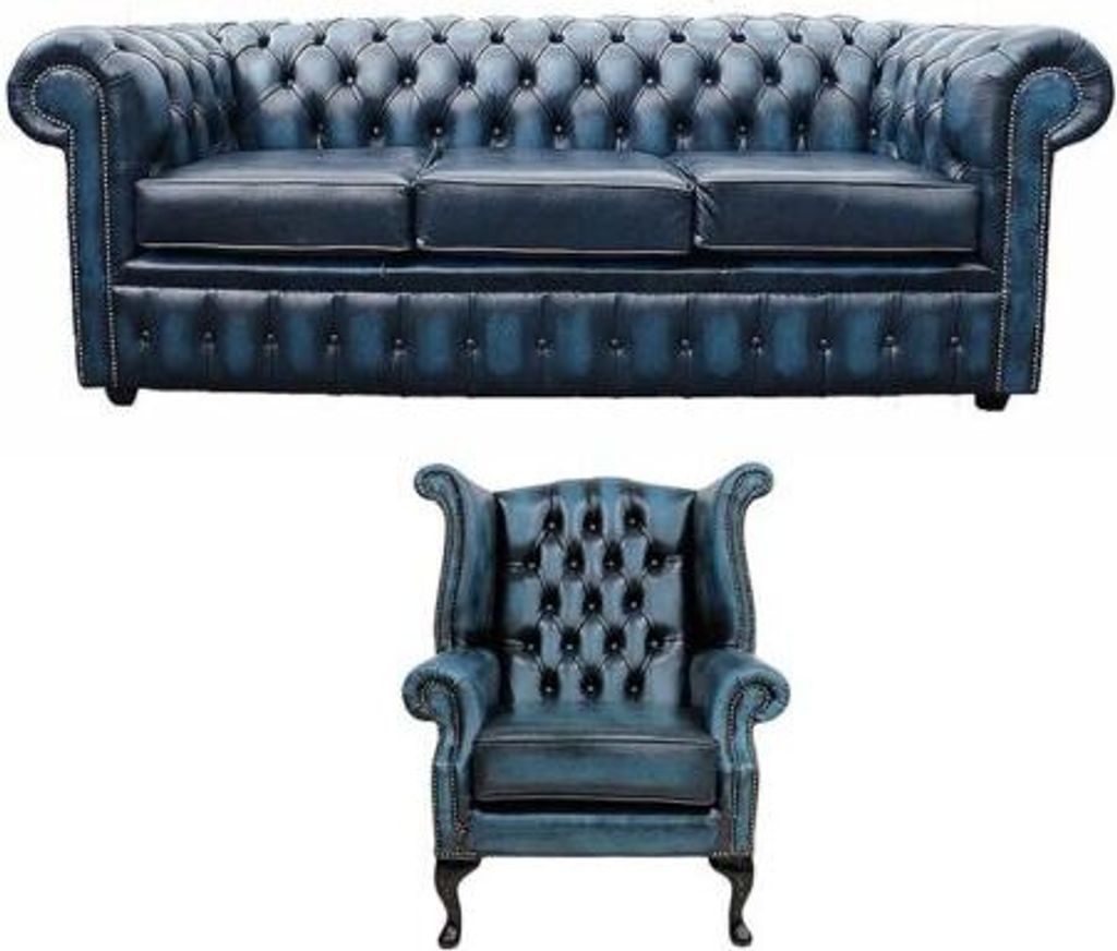 Sofagarnitur Chesterfield Polster Couch Sofa Leder Sitz Garnitur Ohrensessel