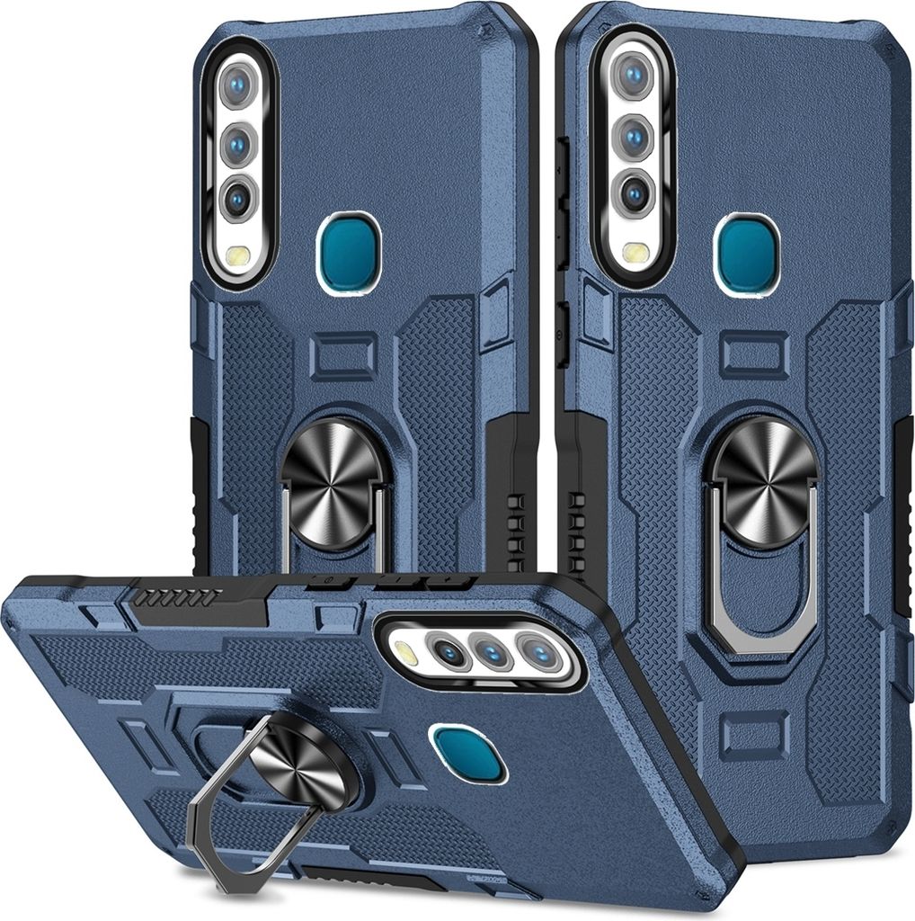VIVO Y17 / Y12 / Y15 Hülle, Dual Layer Robuste Rüstung Ringhalter Ständer Schutzhülle für VIVO Y17 / Y12 / Y15 Blau