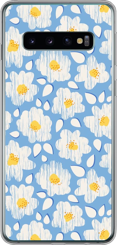 MuchoWow Handyhülle Schutzhülle Hülle für Telefoonhoesje Samsung Galaxy S10 Mädchen - Blumen - Blau - Muster - Mädchen - Kinder - Kinder - ...