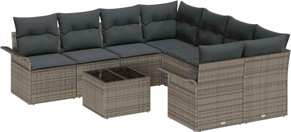 vidaXL Gartensofa-set mit Kissen mit Speicher 9 pcs Grau Poly-Rattan