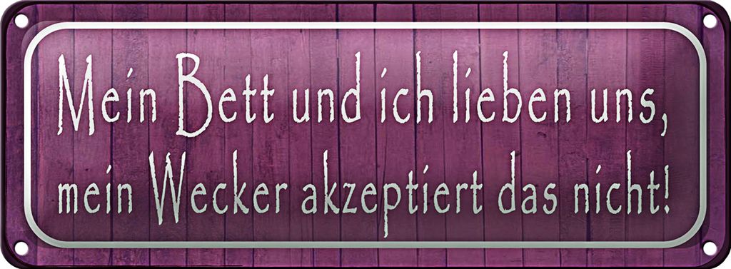 Blechschild Spruch 27x10cm mein Bett und ich lieben uns Dekoration