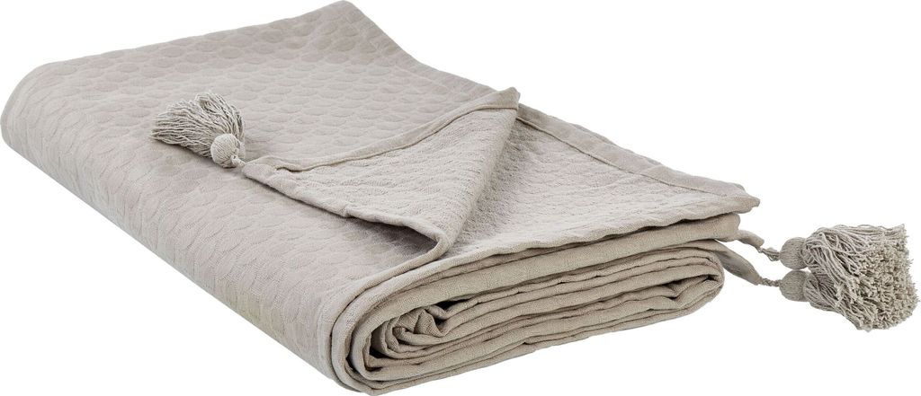 BELIANI Tagesdecke Taupe aus Baumwolle 150 x 200 cm mit Quasten Modernes Design Bettüberwurf Wohndecke für Bett Sofa Schlafzimmer Wohnzimmer