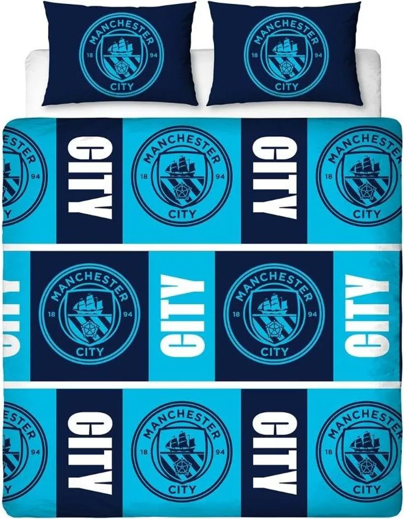 Literie Manchester City FC Housse de Couette Réversible Lit Double Bleu