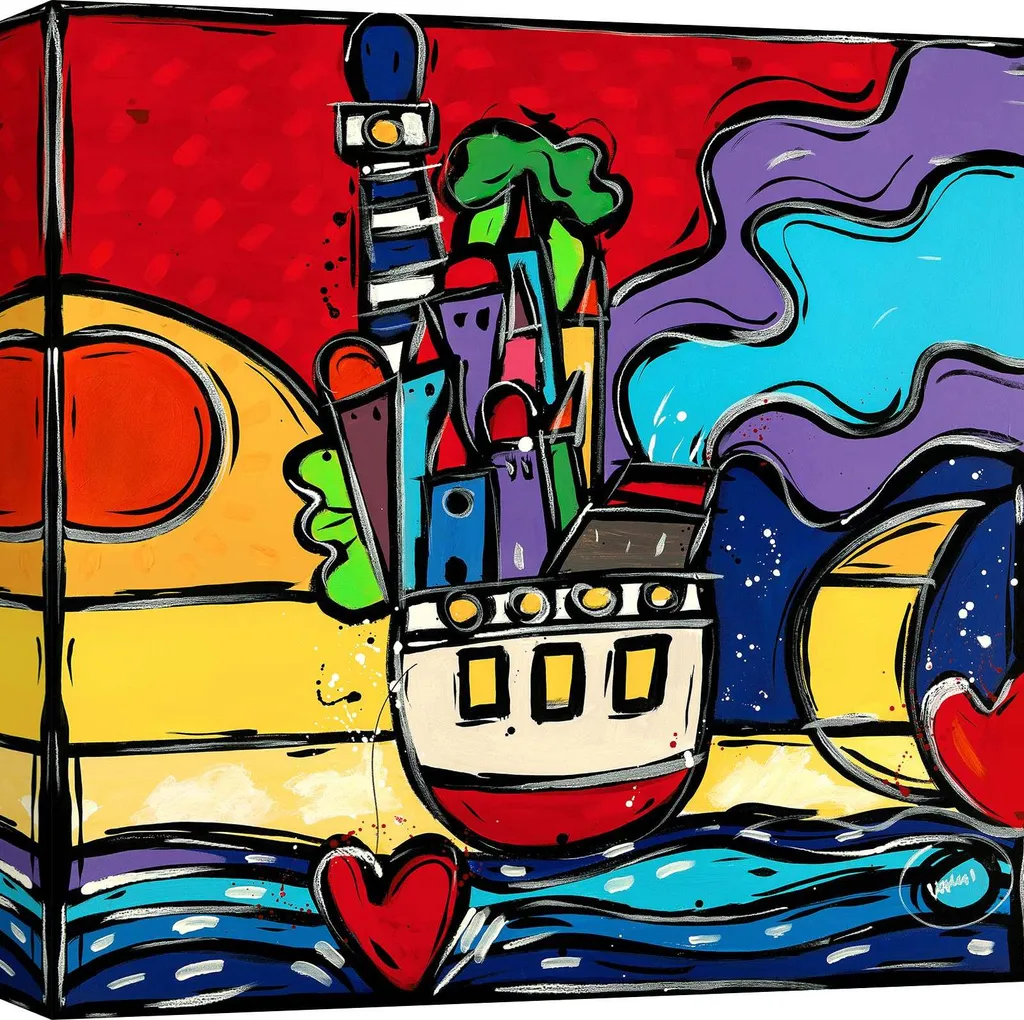 Tableau toile multicolore Wallas L'amour est une ancre - Carré 70x70 cm