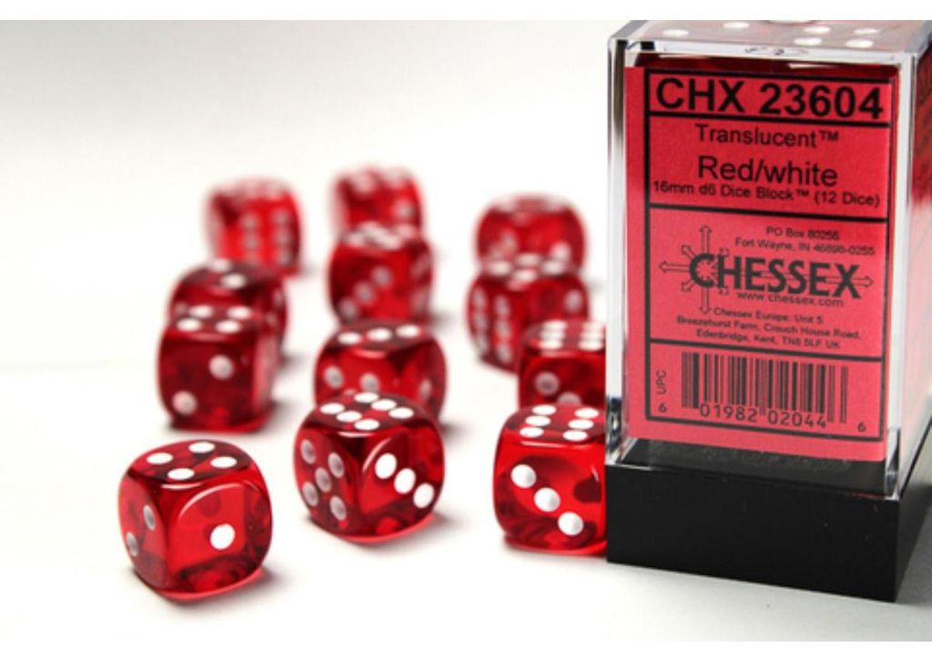 Chessex 23604, Würfelsatz, Rot, Weiß, Unisex, Deutschland, 16 mm, 16 mm