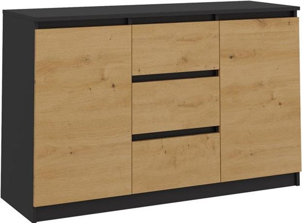 Moderne Kommode 2 Türen 3 Schubladen - Praktische Aufbewahrung | Anthrazit / Artisan Oak | 120 cm