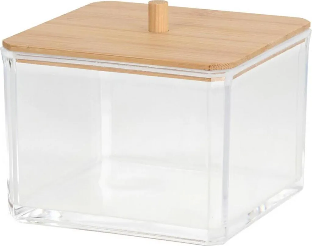 Contenitore in plastica per bucato, con coperchio in bambù, contenitore