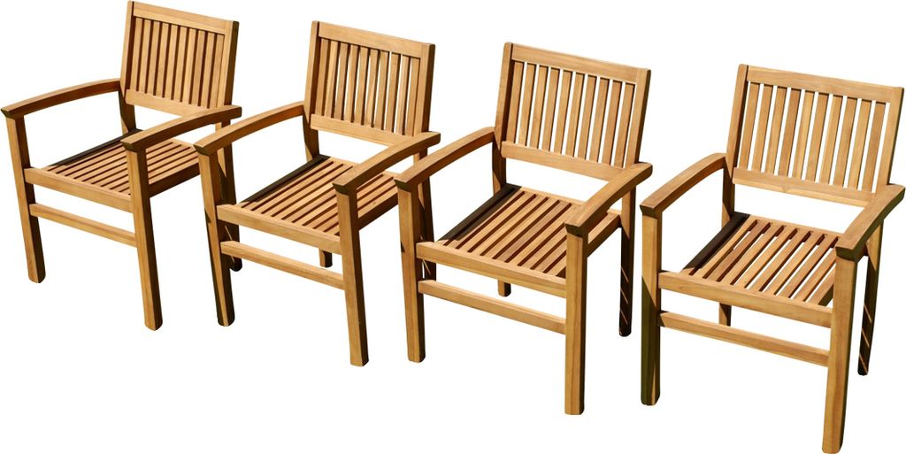 AS-S 4Stk ECHT TEAK Design Gartensessel MIAMI Gartenstuhl Sessel Holzsessel Gartenmöbel Stapelstuhl Stapelsessel Teakholz sehr robust stapelbar