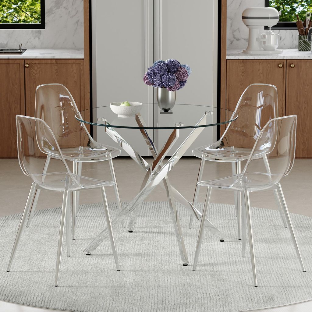 4er Set Esstisch mit gehärtetem Glas, 88 cm, vier Produktbild 