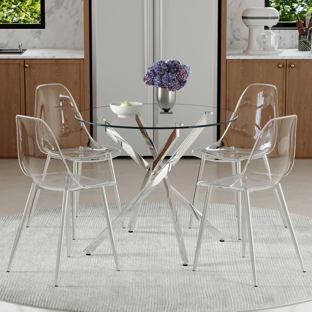 Petite Table à Manger Design 88cm avec 4 Chaises pour Studio et Salon
