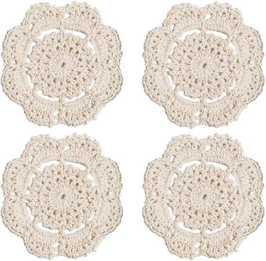Sous-verres 10cm tricotés main beiges ultra-absorbants - Set de 4