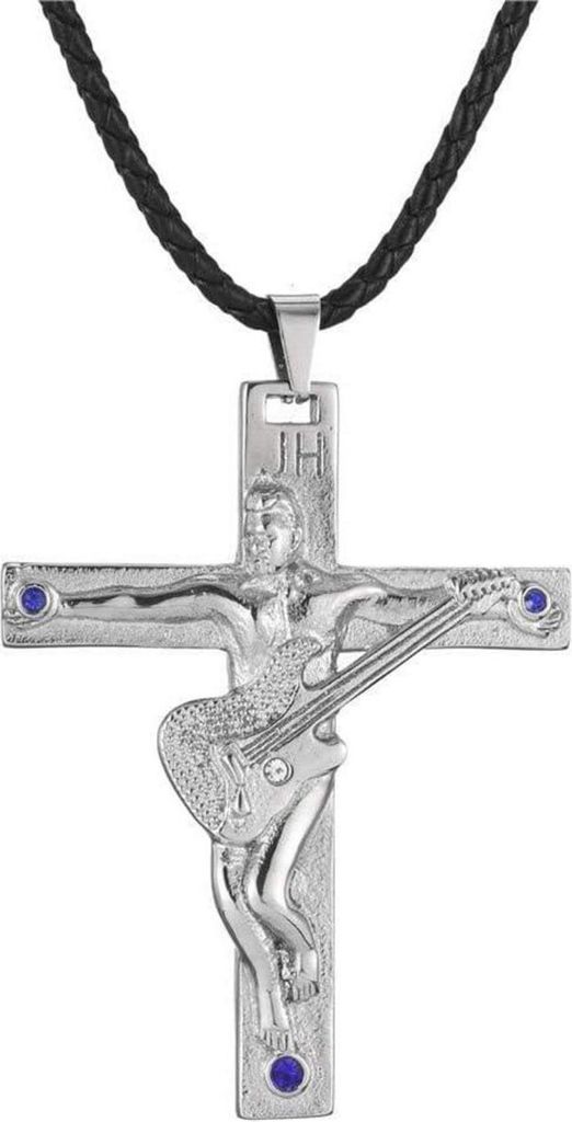 Johnny Hallyday Gitarrenkreuz Halskette Silber/Gold/Schwarz Edelstahl - JH-1 Signature Designs