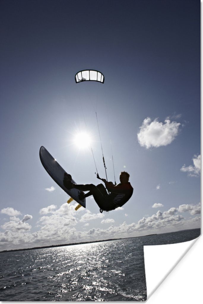 MuchoWow Poster Kitesurfender Mann auf ruhigem Wasser 20x30 cm - Papierdruck