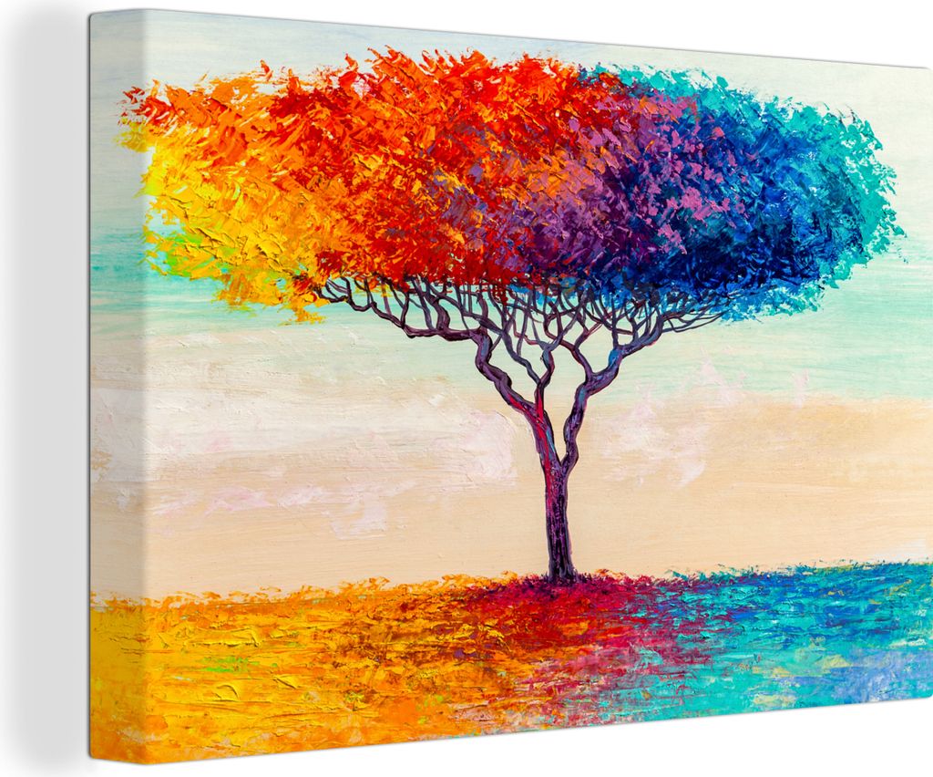 OneMillionCanvasses - Leinwandbilder - 140x90 cm, Gemälde - Ölfarbe - Baum - Regenbogen, Wandbilder Kunstdruck Wanddekoration - Foto auf Leinwa...