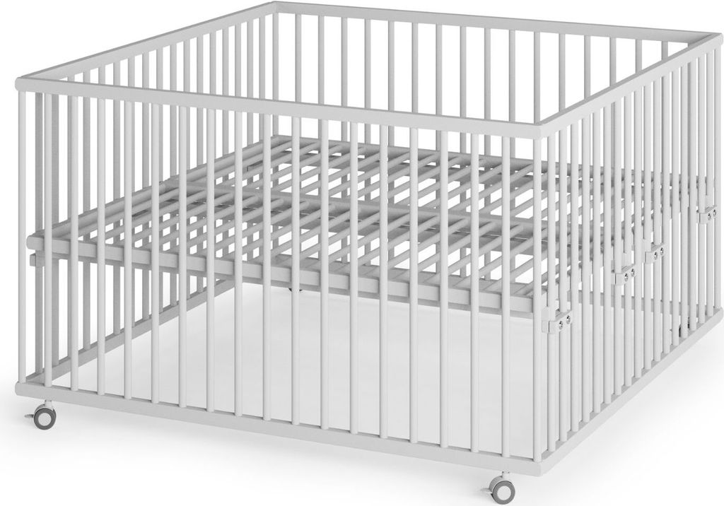 Laufgitter XXL 120x120 cm mit Lattenrost - weiß - Premium Kollektion