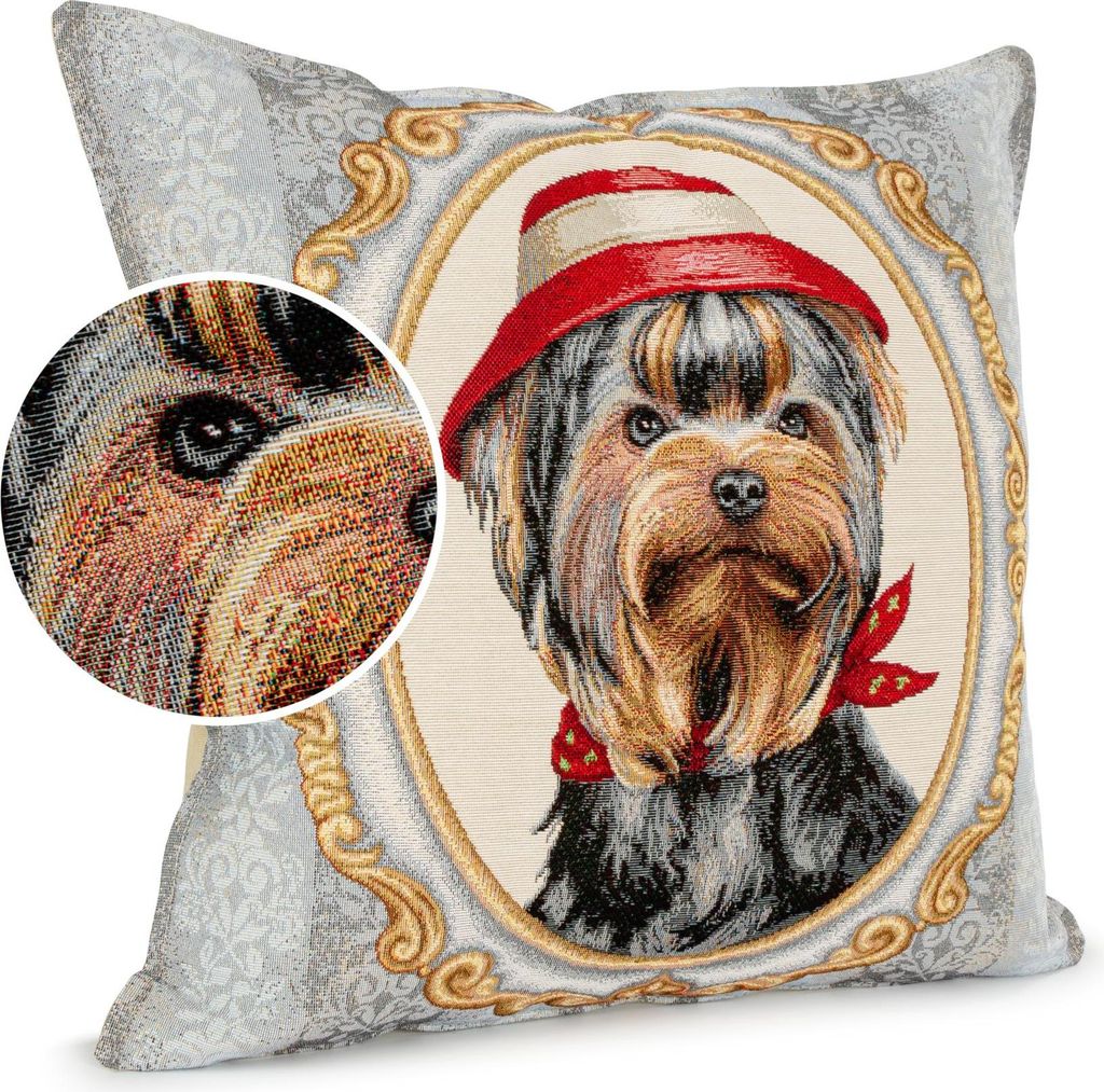 Dekokissen 45x45cm Kissenhülle mit Reißverschluss Sofakissen ohne Füllung Terrier Gobelin bunt