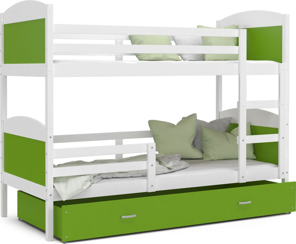 Etagenbett hochbett kinderzimmer kinderbetten jugendzimmer 190x80 weiss grün