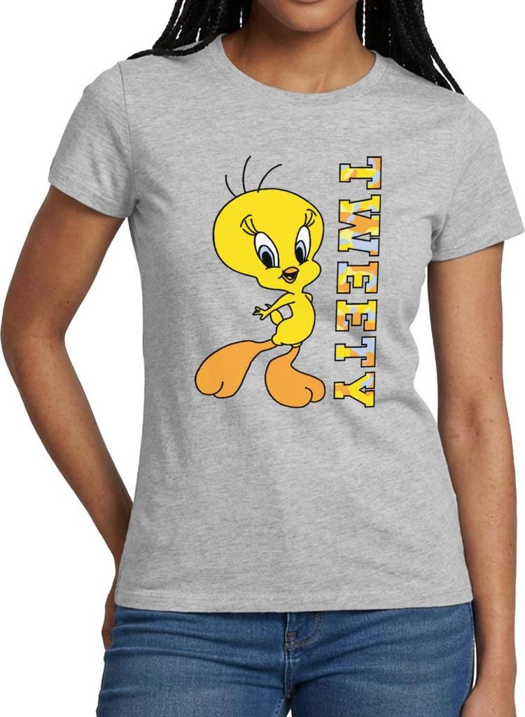 Spreadshirt Looney Tunes Tweety Camouflage Frauen T-Shirt, L, Grau meliert