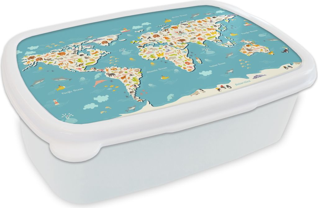 KitchenYeah Lunchbox Brotzeit Brotdose 17x11 cm Weltkarte - Kinder - Tiere - Kinder - Jungen - Mädchen Kinder Brotzeitdose - Lunch Box - Kinder ...