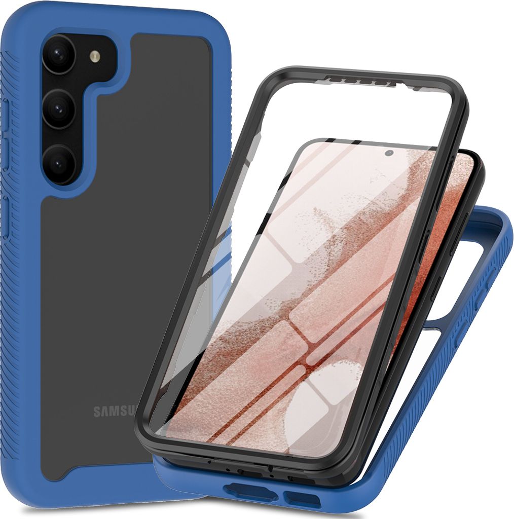 Galaxy S23 Hülle, TPU Bumper mit Eingebautem Displayschutz 360 Grad Komplettschutz Schutzhülle für Samsung Galaxy S23 Navy Blau