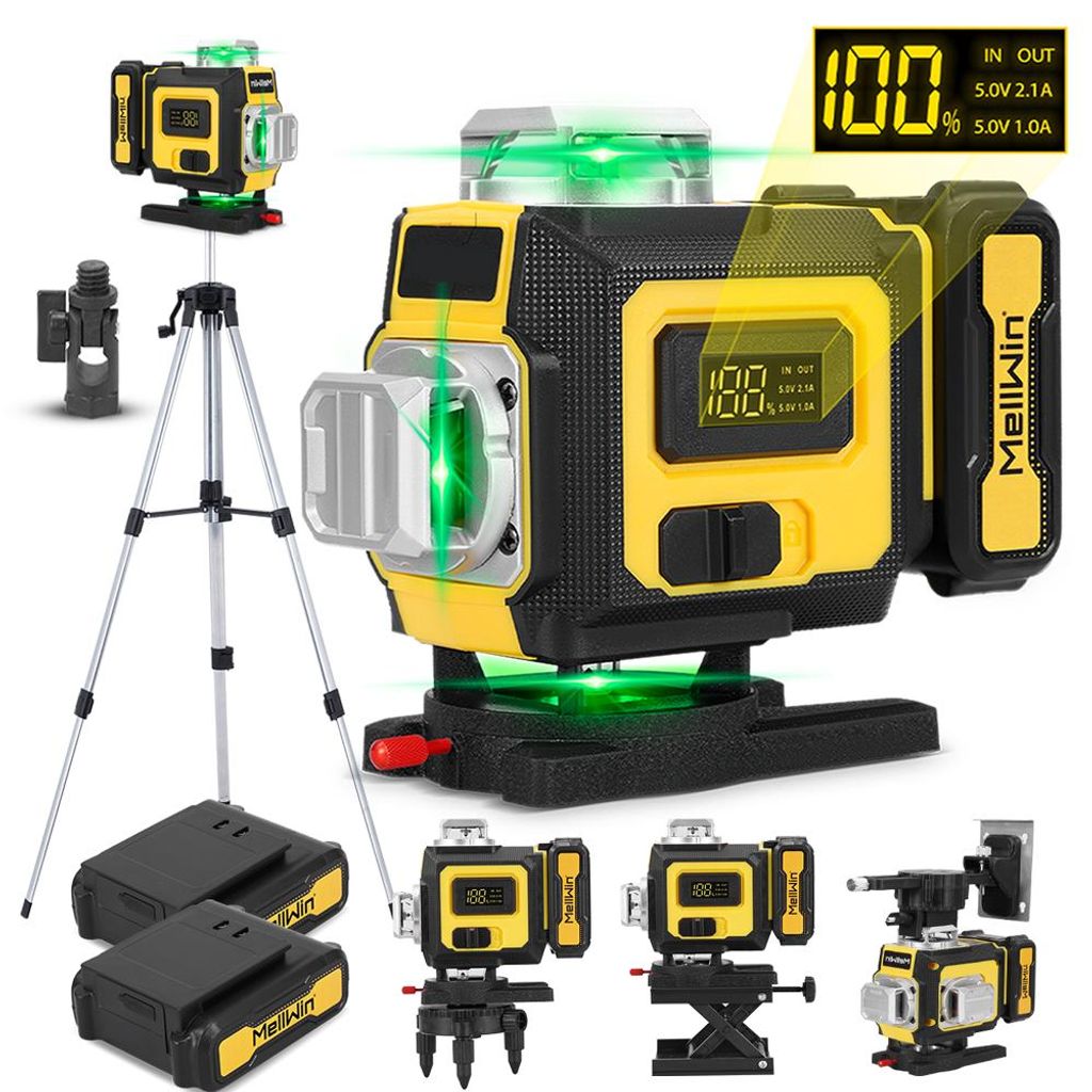 Laserwasserwaage Kreuzlinienlaser mit 1.5m Teleskopstativ & 2x Akku, 4D 16 Line Laser Level 3° Selbstnivellierend 4x360° Laser Wasserwaage