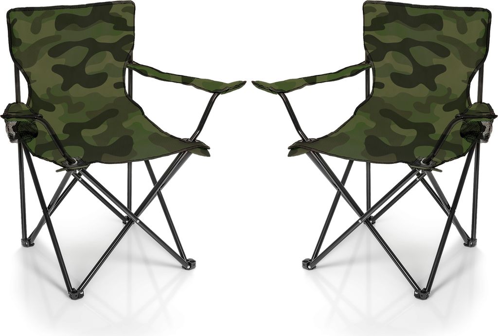BigDean 2X Faltstuhl Tarnmuster Camouflage Campingstuhl Anglerstuhl mit Getränkehalter & Tragetasche - Anglersessel klappbar - Klappstuhl Gartenstuhl