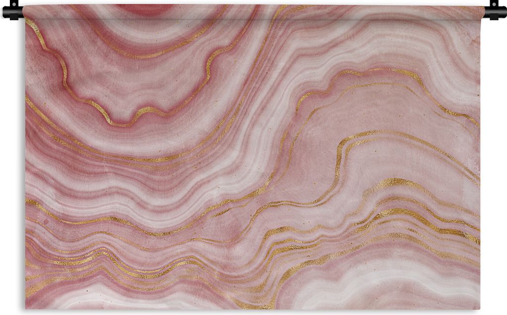 MuchoWow Wandteppich Wandbehang Marmor - Gold - Rosa 60x40 cm Tapisserie Dekoration Wandtuch - Wanddekorationen