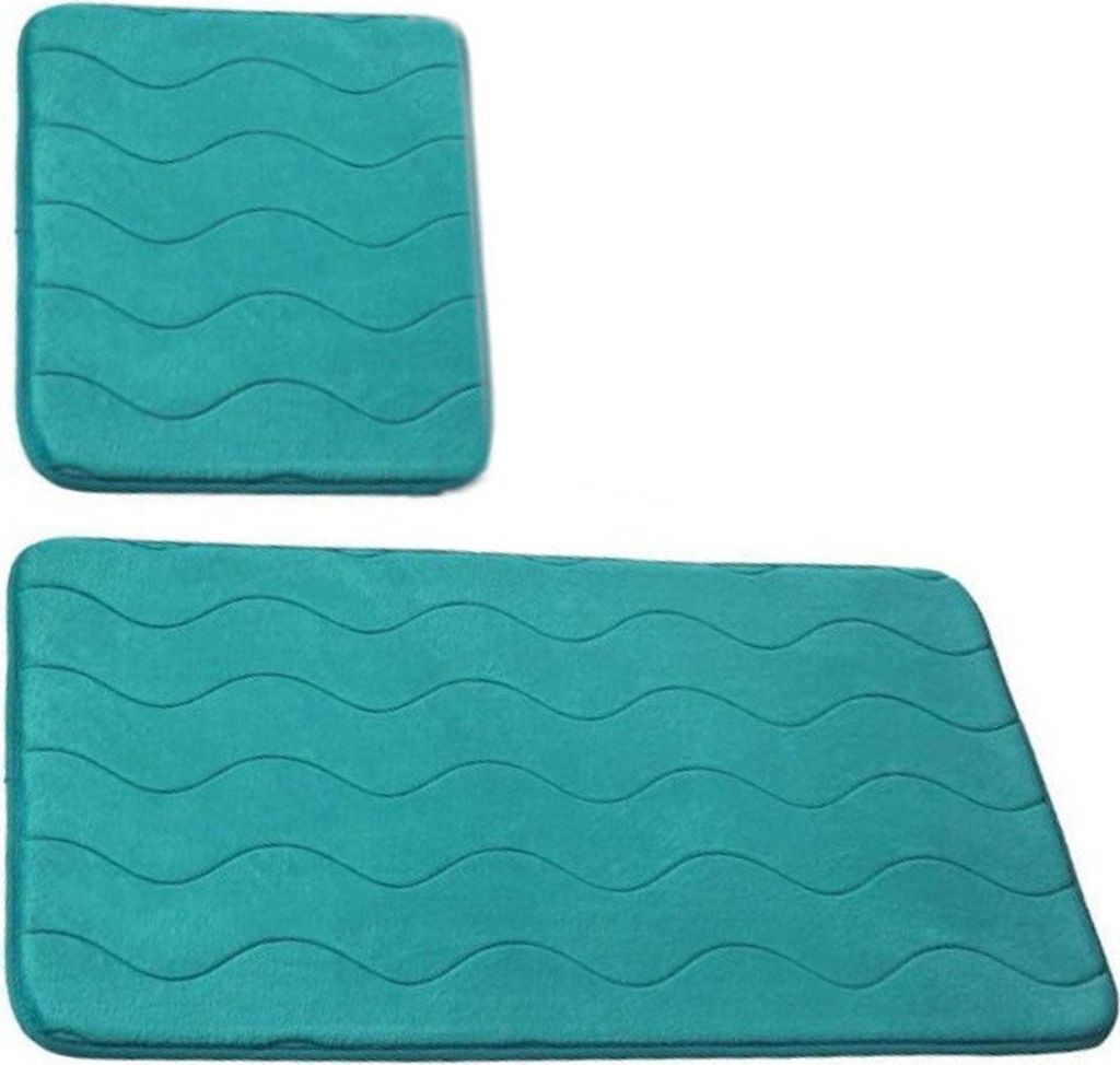 Badezimmer Teppiche Sumba Smaragd Grün 23 - Zweiteilig 2 Stück: Teppich 45x75+ Unterlage 45x35