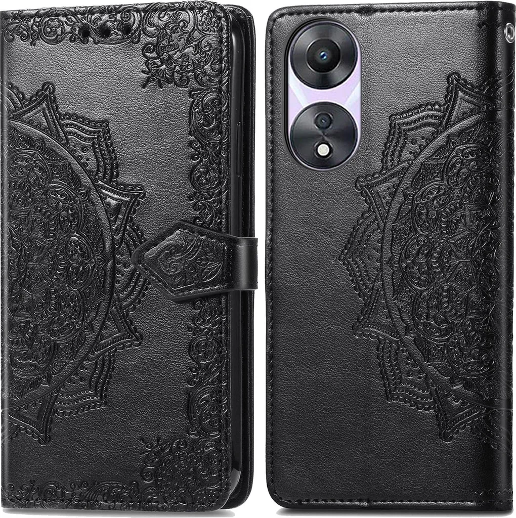 Dedux Custodia Cover per Oppo A58 4G, [Funzione Stand] Premium Pu Flip Cover con Chiusura Magnetica. Nero