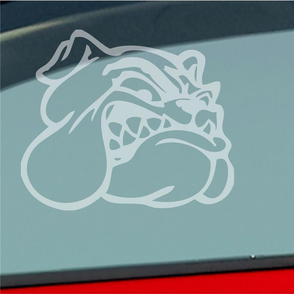 Auto Aufkleber Bulldogge Hund Tier Animal Dogge 12x10 cm Milchglas Sticker Heckscheibenaufkleber