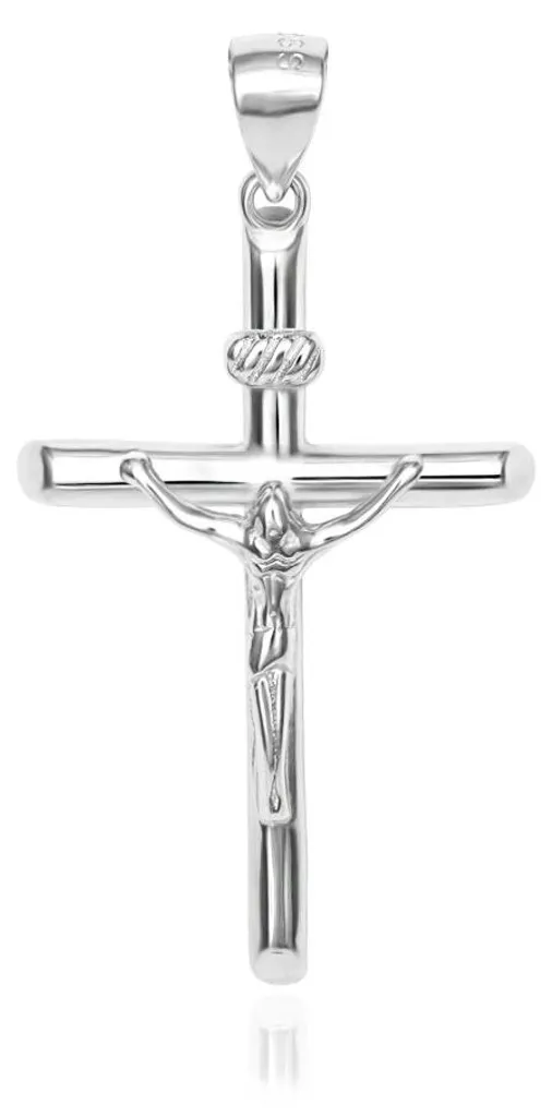 Croix de Jésus en Argent 925 - Pendentif Religieux pour Homme AGH747