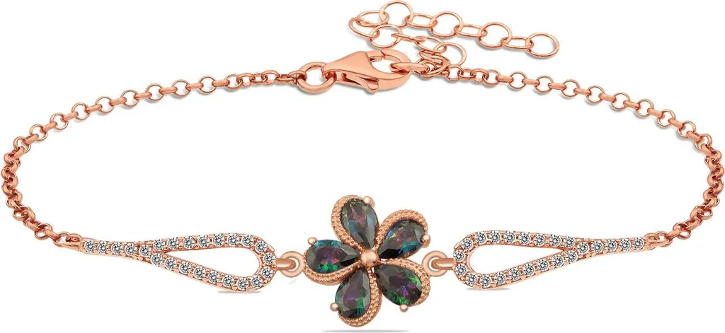Bracelet gourmette femme topaze mystique et argent 925 plaqué or rose