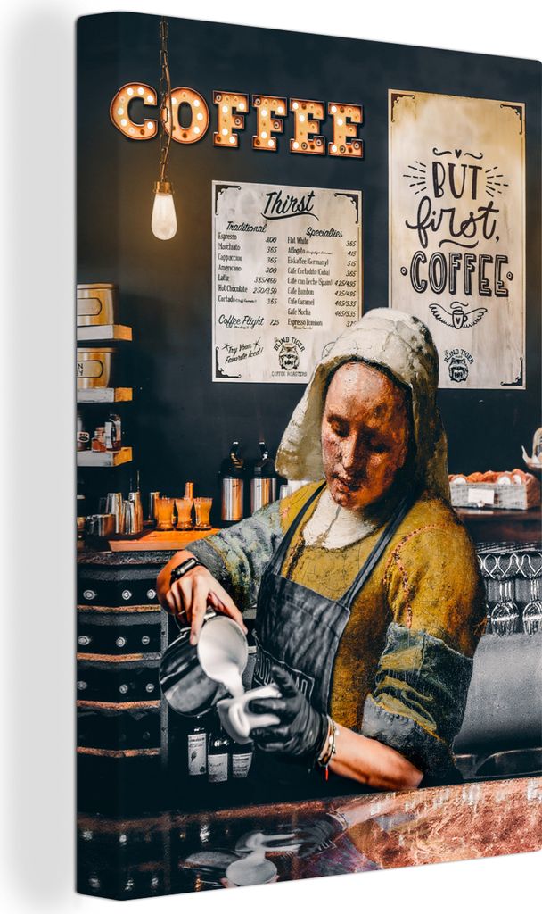 OneMillionCanvasses - Leinwandbilder - 90x140 cm, Milchmädchen - Barista - Kaffee - Vintage - Kunst - Abstrakt - Malerei - Alte Meister, Wandbil...