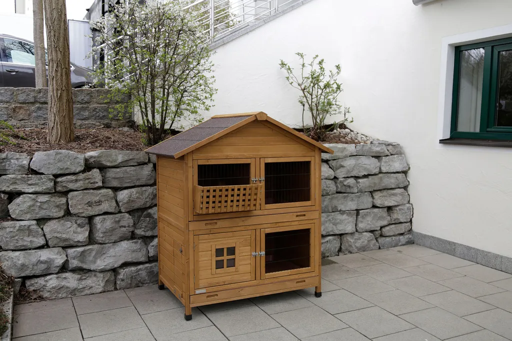 Clapier Double Étage pour Petits Animaux avec Façade à 4 Ouvertures
