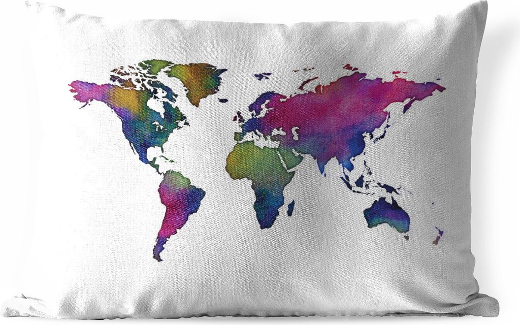 MuchoWow Outdoor Kissen - Weltkarte - Aquarell - 50x30 cm - Wetterfest - Lounge Kissen - Sofa kissen - Wohnzimmer Dekoration