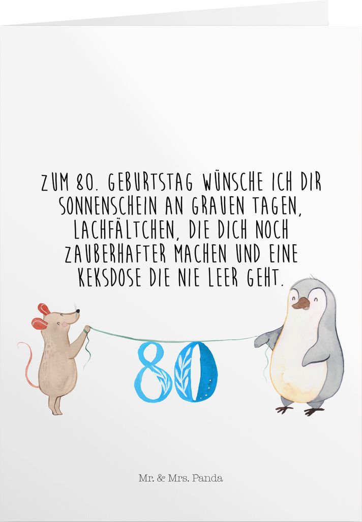 Mr. & Mrs. Panda Geburtstagskarte 80. Geburtstag Maus Pinguin - Weiß - Geschenk, Torte, Kuchen, Geburtstagskarten, einladungskarten, Party, Happy ...