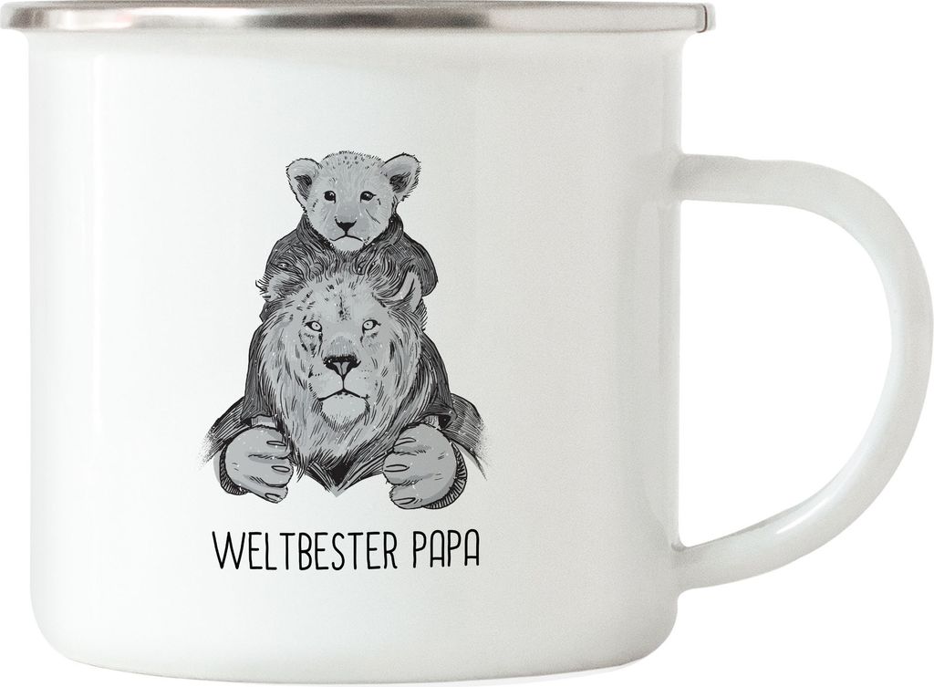 Weltbester Papa Emaille Tasse SW Spruch Löwenpapa Vatertag Produktbild 
