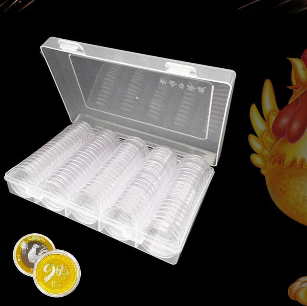100pcs/Set 27 mm Sammlermünzenschachteln Schutz Acrylstaub-Sichtspeicherkapseln Runde Schutzorganisatoren für die Preisverleihung
