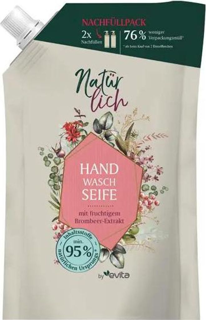 Hand-Waschseife Nachfüllbeutel Waldbeere 95% Natürlich Produktbild 