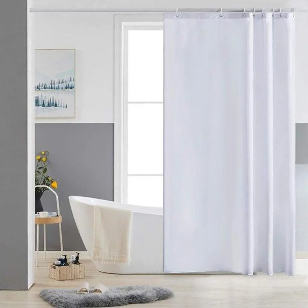 Rideau de douche blanc 120x180 cm en polyester avec 8 crochets inclus
