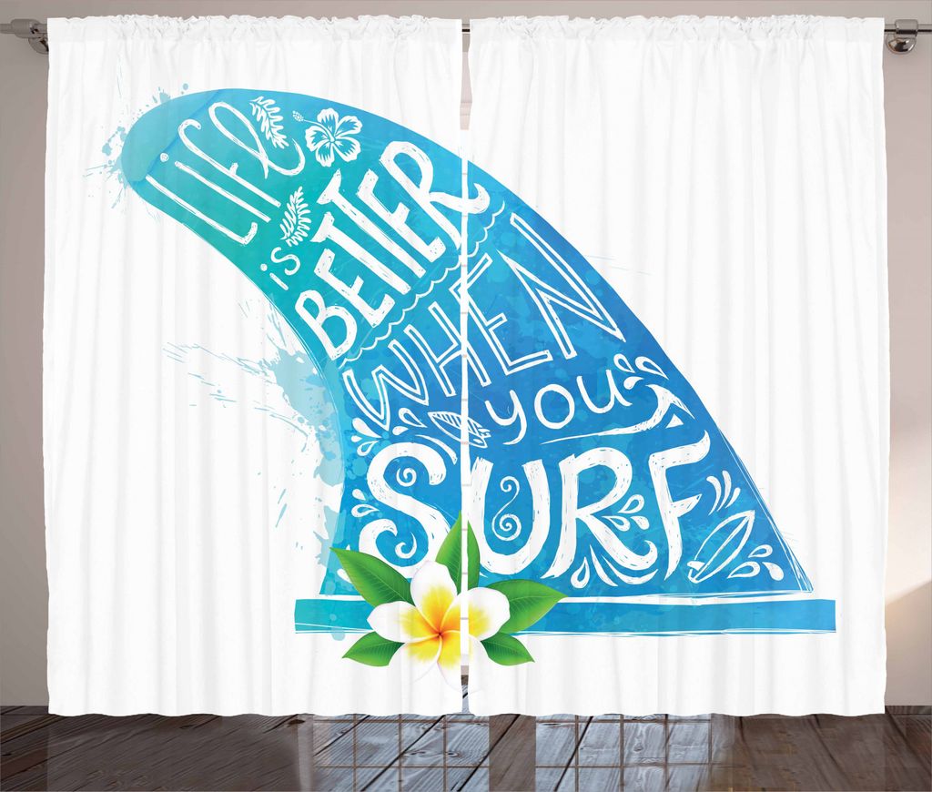 ABAKUHAUS Strand-Zitat Rustikaler Vorhang, Welle mit Bali-Blume, Wohnzimmer Universalband Gardinen mit Schlaufen und Haken, 280 x 245 cm, Mehrfarbig
